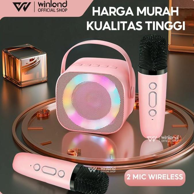 Perkobleh76 - Winland Speaker Bluetooth Karaoke 2 MIC 1 SET Portable Mini Speaker Bluetooth Bass Wir