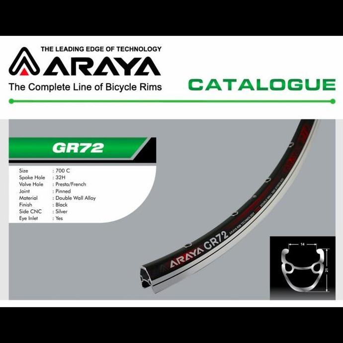 Rims Velg 700 ARAYA GR72 32 Hole Alloy CNC Mata Ikan Brake Line 700c Araya GR 72 32h Pinned Side CNC
