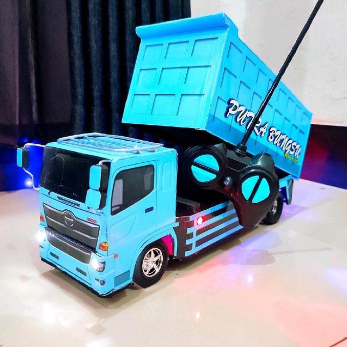 Kids Truk RC Mainan Anak_Miniatur Truk Dump Biru Remot Control Lampu