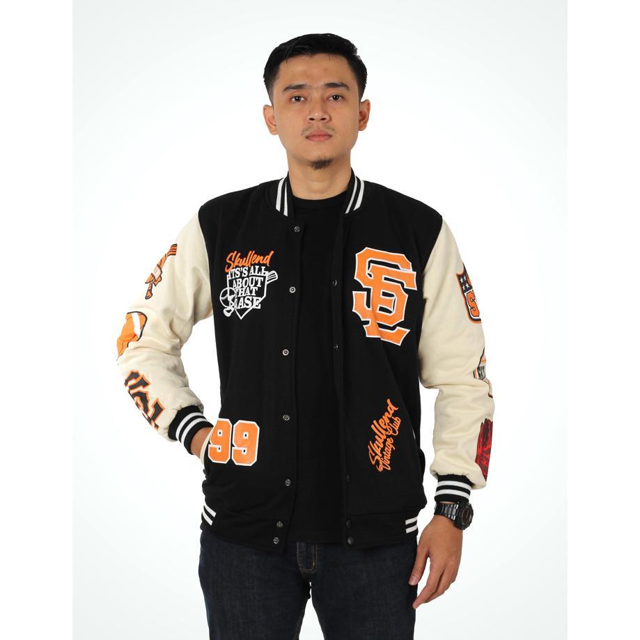 DISKON SKULLEND Jaket Varsity Baseball Unisex Jacket Vintage Baseball Oversize Jumbo Original Skulle