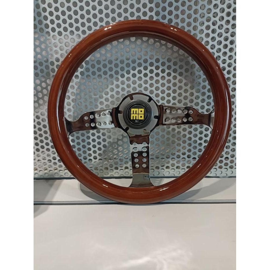 STEERING WHEEL MOMO / STIR MOMO KAYU PALANG SILVER ORIGINAL DAN TERPERCAYA