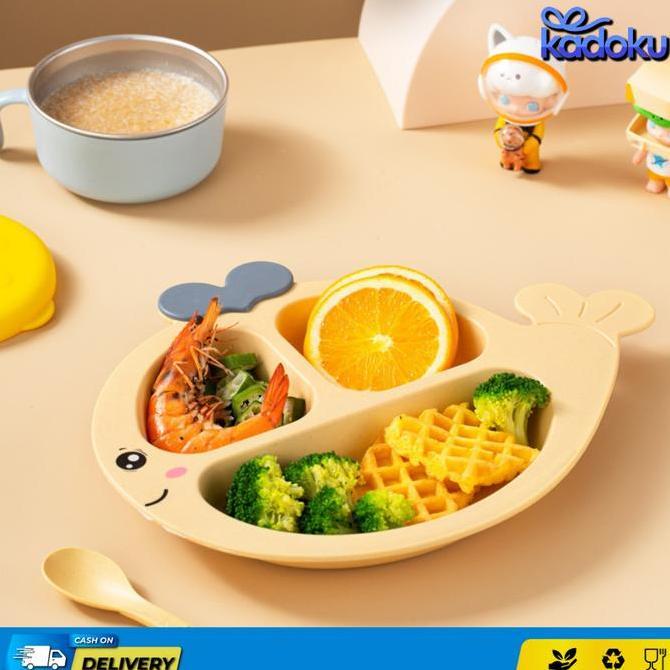 Tempat Makan Bayi Mangkok Piring Gelas Anti Tumpah Feeding set Piring Sekat Karakter Lucu