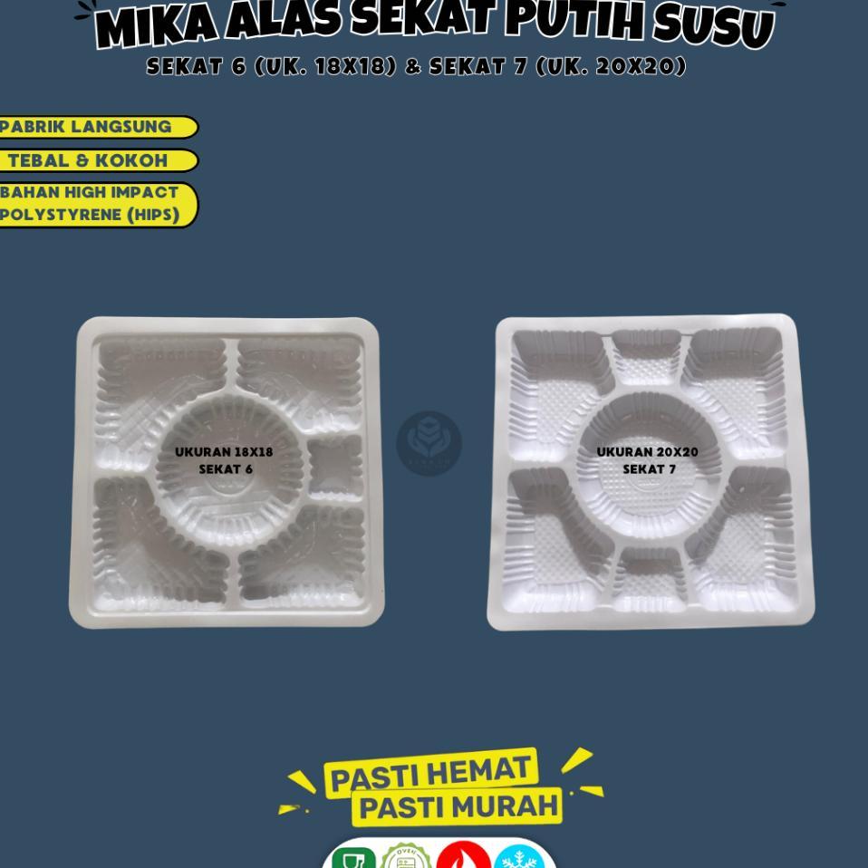 (100 Pcs ) Mika Putih Susu Sekat 6 / Iner Tray  / Daleman Nasi Box Uk. 18 / 18X18 Sekat 6 / Mp186