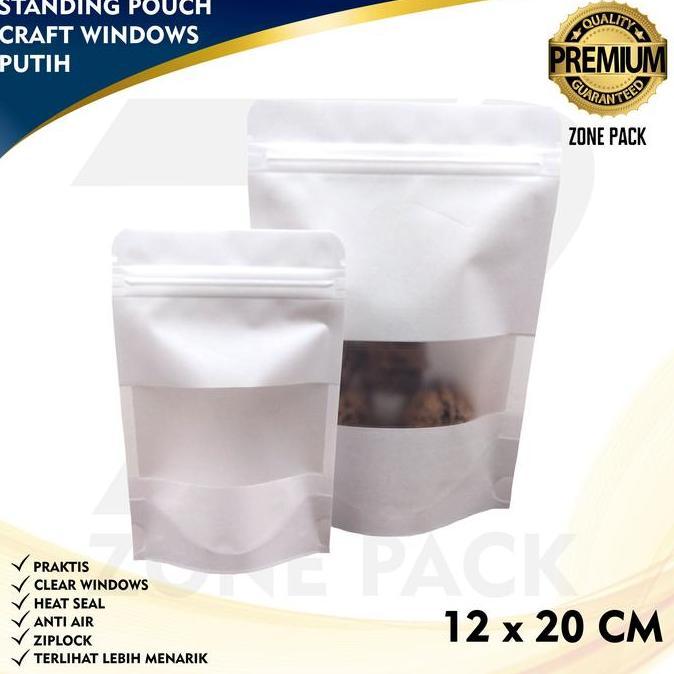 [12x20 cm 10 PCS] Standing Pouch Craft Putih | Ziplock Bag Paper Putih | Kemasan Kopi Makanan White
