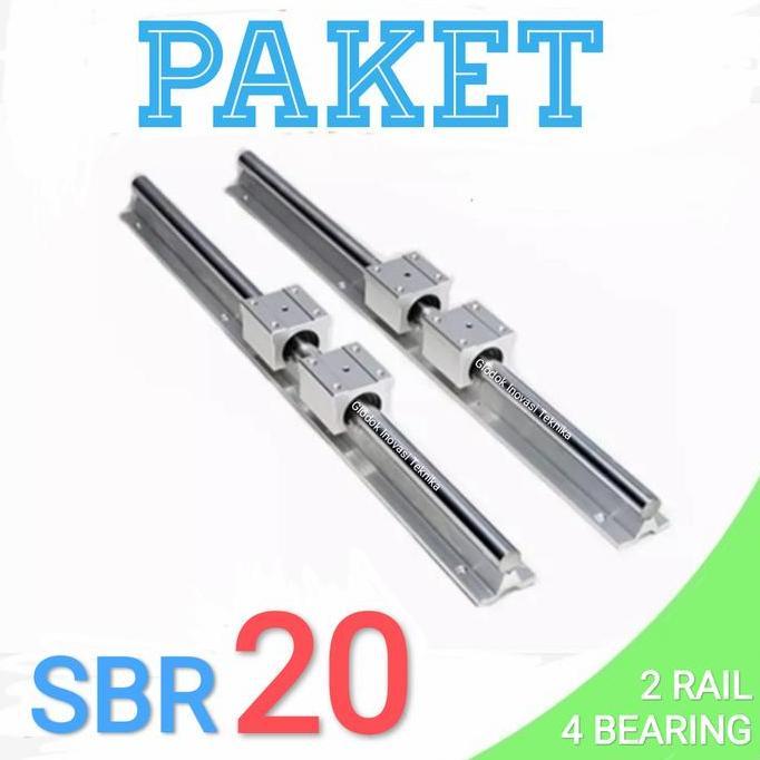 PAKET SET RAIL GUIDE LINEAR SBR20 SBR 20 SHAFT + 4 BLOCK SBR20UU