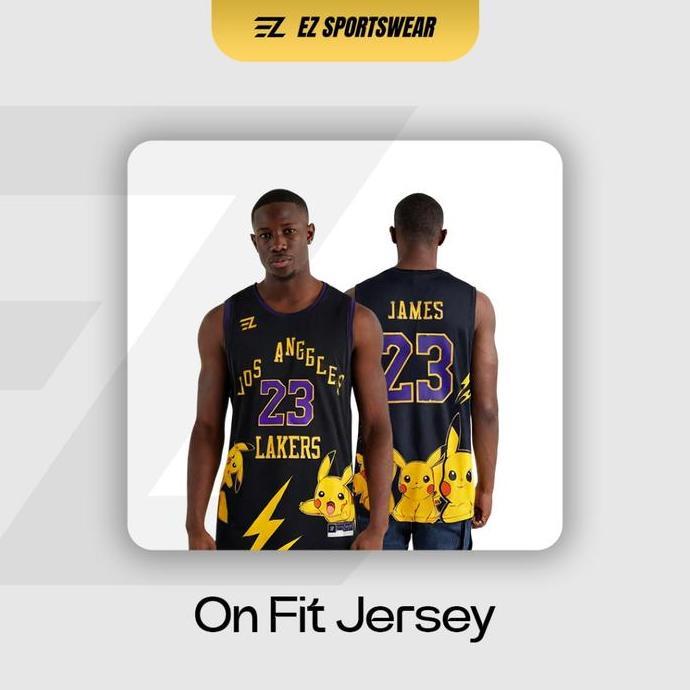 [Original] Jersey Lebron James La Lakers #23 Custom Pikachu - Swingman  Bola Basket  Baju Kaos T-Shi