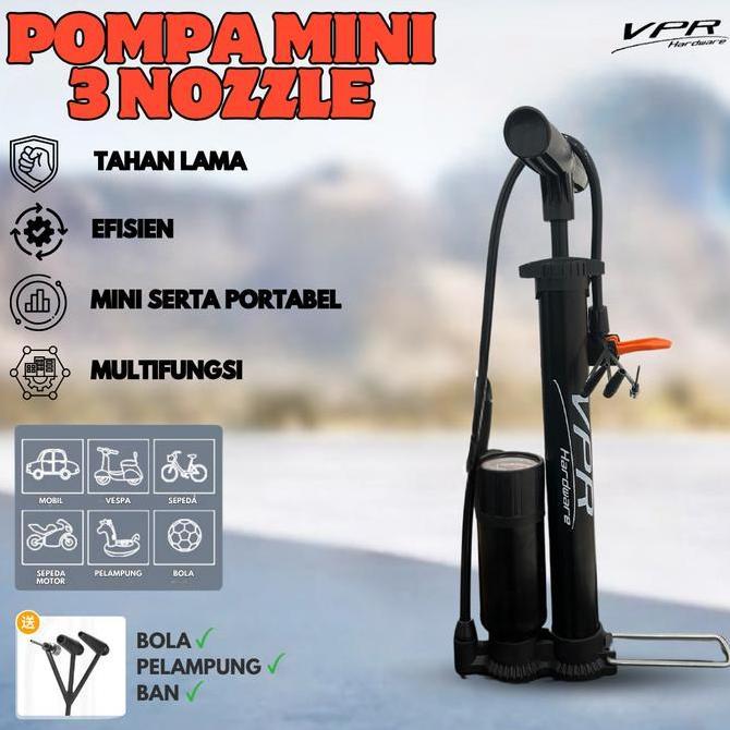 Pompa Angin Sepeda Motor Mobil Tabung Meter Black  / High Pressure Pompa Angin VPR Portable Untuk ba
