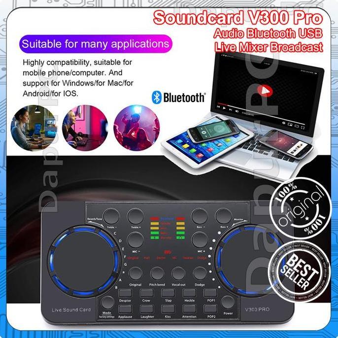 Soundcard V300 Pro Audio Bluetooth USB Live Mixer Broadcast