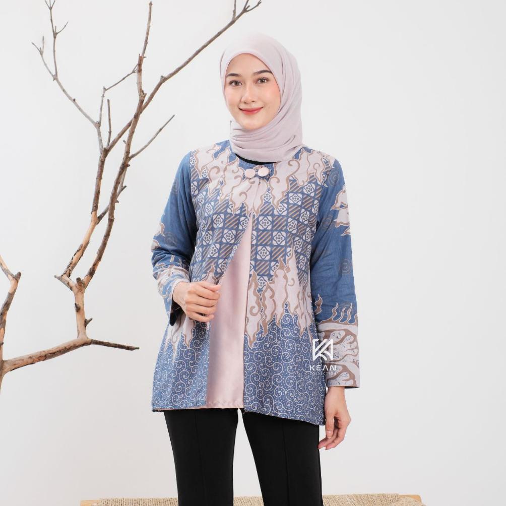 premium kean batik wanita modern lengan panjang motif saroja series jumputan solo atasan tradisional