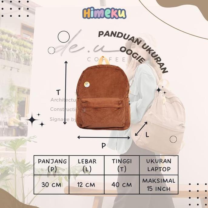 lukas.pablo - himeku oogie medium corduroy backpack - tas sekolah kuliah kerja sedang - tas laptop -