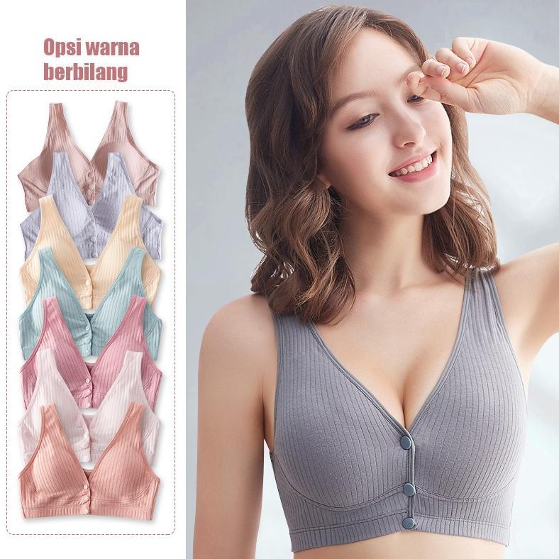 ORIGINAL 3PCS NURSING BRA WANITA BRA MENYUSUI KANCING DEPAN TANPA KAWAT KATUN BH 1018BRA