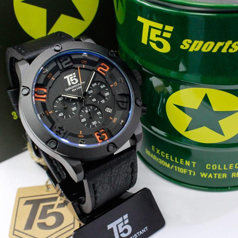 Jam Tangan Pria T5 H 3476G Original Chronograph Leather Strap Include Box Kaleng T5 Paperbag Manual 