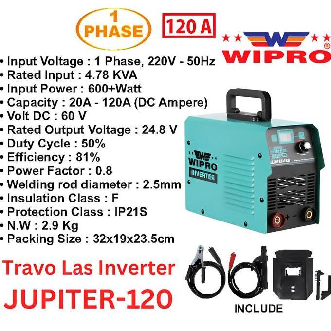 TERBARU - Travo Las Inverter WIPRO JUPITER-120 / Mesin Las  DC IGBT 1 Phase Inverter 120 Ampere WIPR
