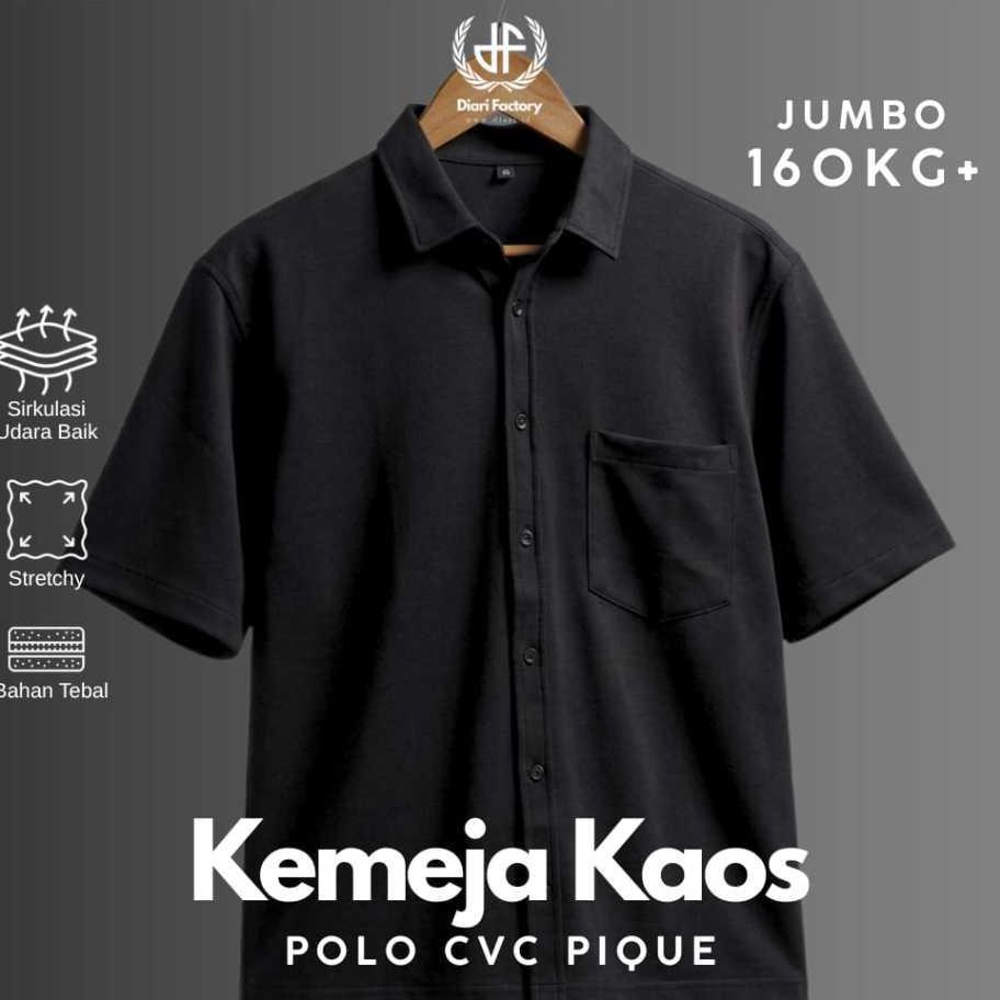 Kemeja Kaos Jumbo Pria Polo Cvc Pique Tebal Stretch Adem