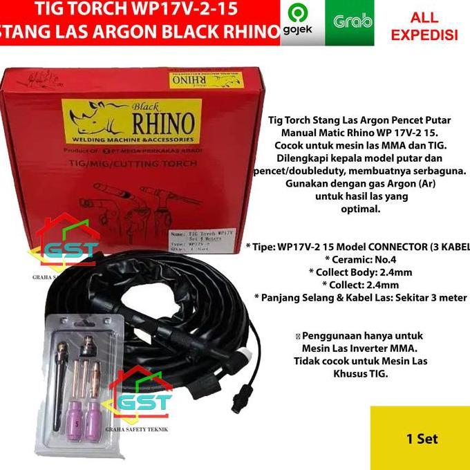 stang las argon tig torch wp17v set 4 mtr selang BLACK RHINO wp17v stang las argon