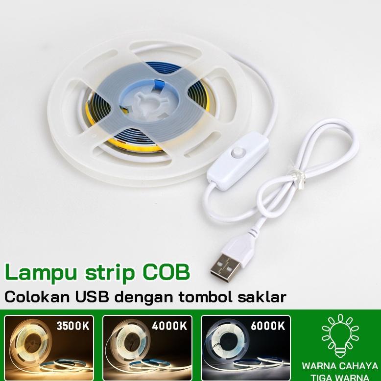 Strip Lampu Cob 5V 2M/3M/5M Usb Lampu Led Dapat Dipotong Putih Hangat Hias Lampu Strip Ambient Tv