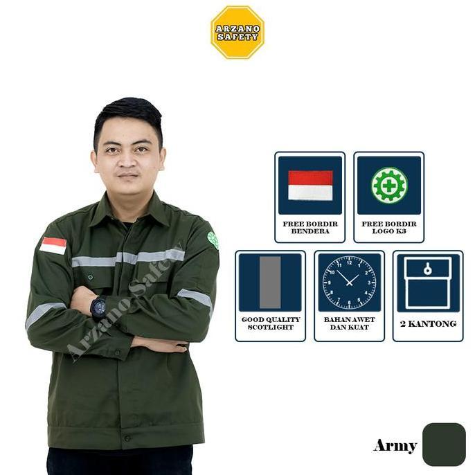 Wearpack Safety Baju Safety Pria Lengan Panjang Wearpack Atasan Kerja Army Katun