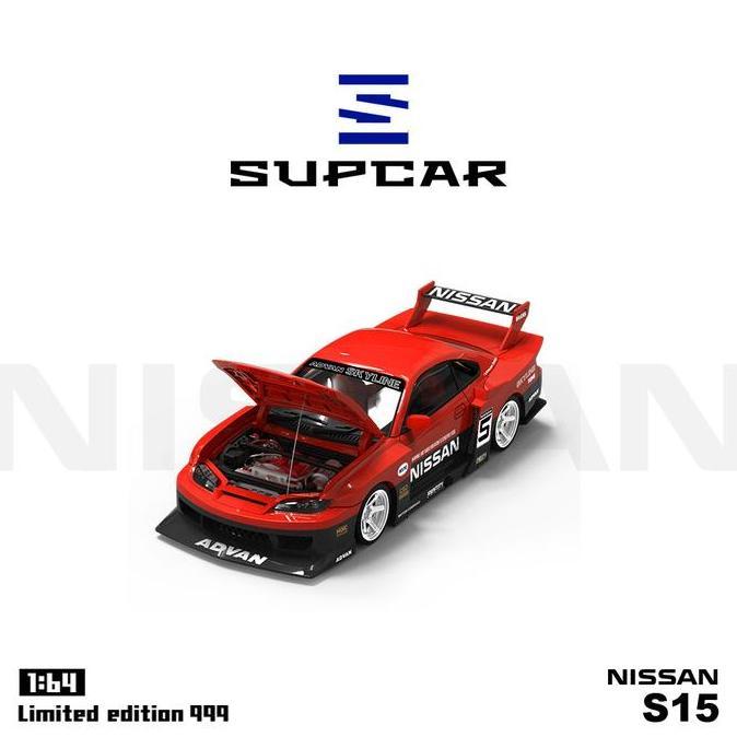 SUPCAR 1:64 Nissan LB-Super Silhouette Silvia S15 LBWK Red Black #5 Open Hood