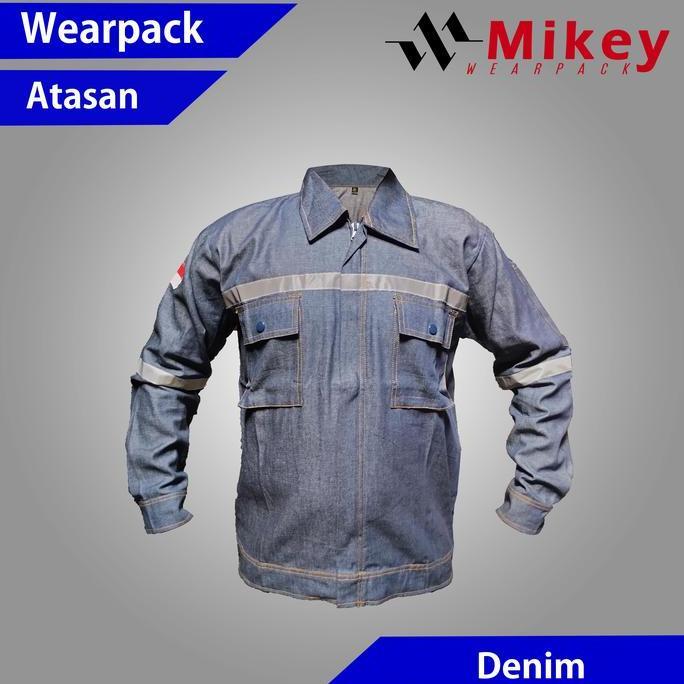 Wearpack Atasan Baju Kerja Projeck Resleting Lengan Panjang Bahan Denim