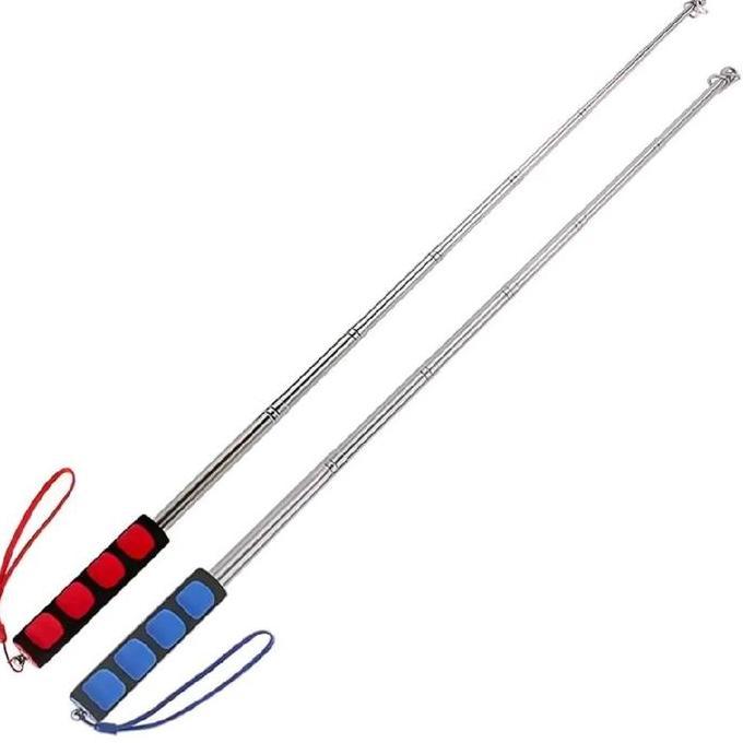 Festa- Tiang Bendera Portable Baja Tahan Karat Teleskopik 2 Meter Biru Merah Stainless Steel Adjusta
