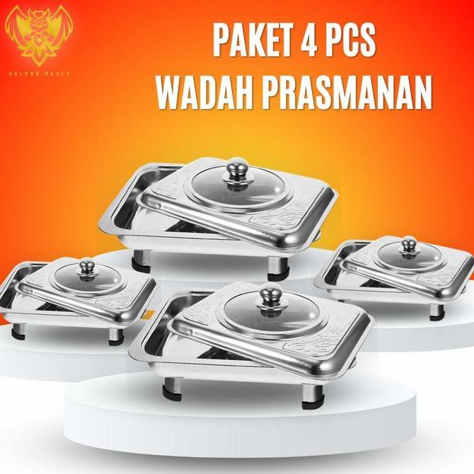 Paket Prasmanan Set Stainless 4 Pcs Wadah Lauk Makanan Lengkap Dengan Tutup & Kaki Kitchenware Allsh