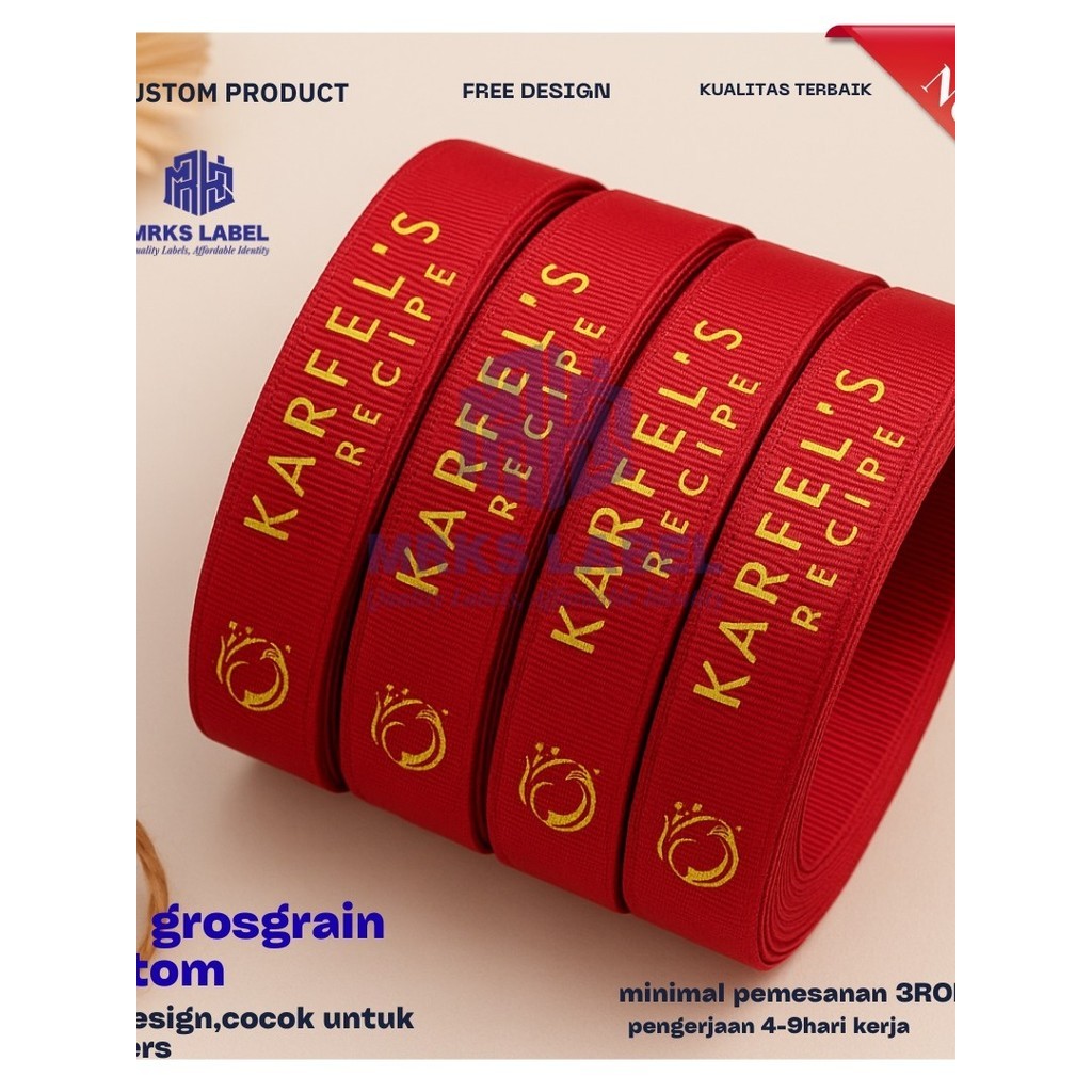 Pita Grossgrain Custom Logo (Pita Garis) - Label Baju & Packaging Kado