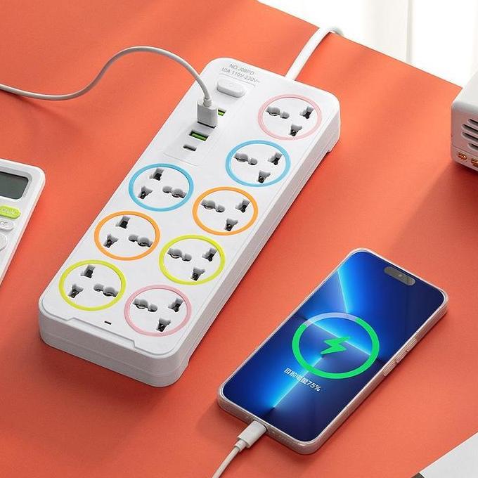 Eight Port 3 Usb 1 Type C Colokan Kabel Listrik Stopkontak Kabel Sambungan Kabel Socket Allshop