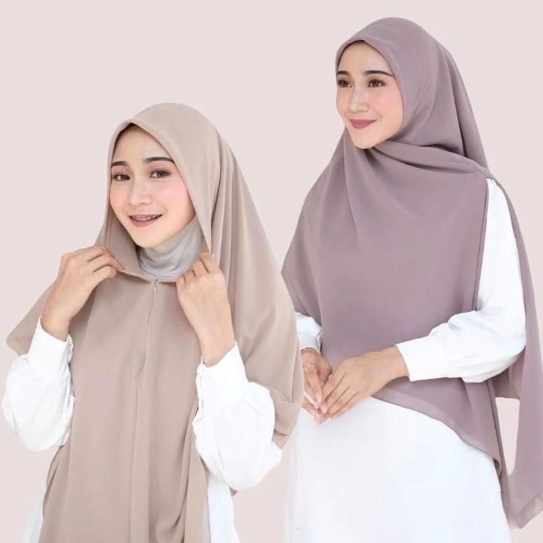 Segi Empat Zipper Ceruty Babydoll | Khimar Zipper Resleting | Segi Empat Instan