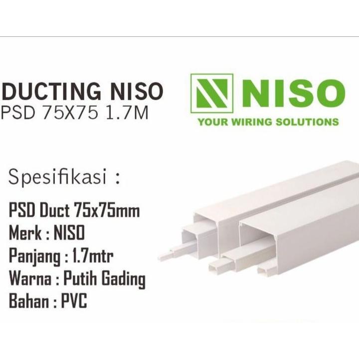 Niso Kabel Duct 75X75 1.7M Ducting Kabel 7.5Cm Pvc Putih