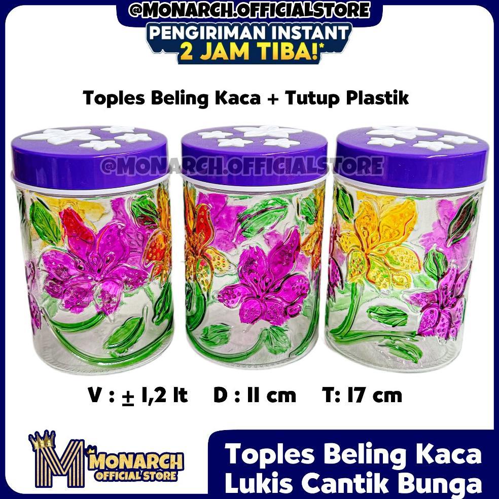 [Instant] 3 Pcs Toples Beling Kaca Lukis 1,2 Liter Toples Kue Kering Lebaran Nastar Toples Tebal Had