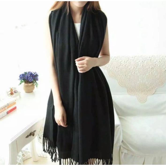 Syal Sky Cashmere || Selendang Sky Cashmere || Pashmina Sky Cashmere-Hitam