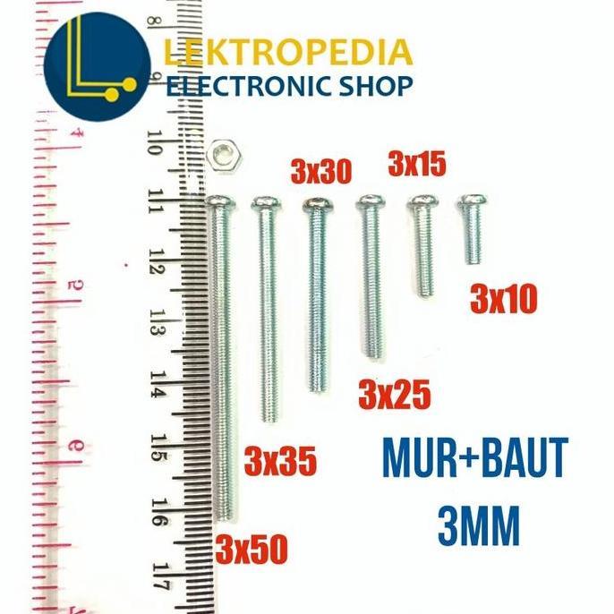 swwsindurjan1 - 100 set mur 3mm baut 1cm 1.5cm 2.5cm 3cm 3.5cm 5cm skrup screw plus transistor