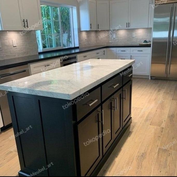 Terbaru Meja Dapur Top Marmer Rangka Kayu Jati, Meja Island Table Top Marmer
