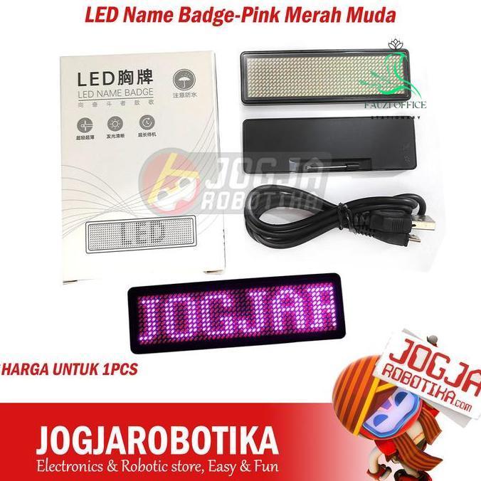 Led Name Badge Papan Nama Name Tag Led Berjalan-Pink Merah Muda