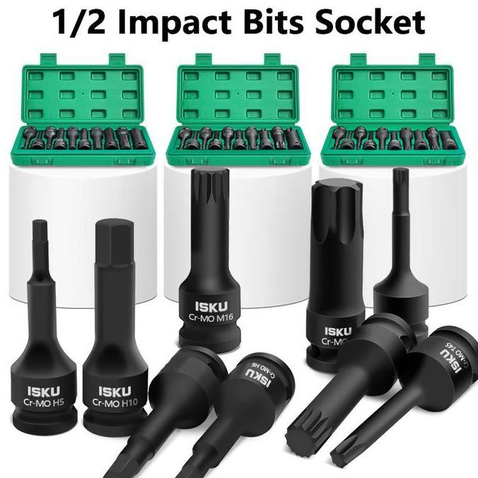ISKU Kunci Sok Bintang 1/2 Inch Set 10 Pcs Torx T30 T80 Impact Mata Sok CRMO Mesin Baut Tanam Kunci 