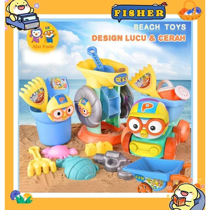 Kids [FISHER] set mainan cetakan alat pasir anak model PORORO