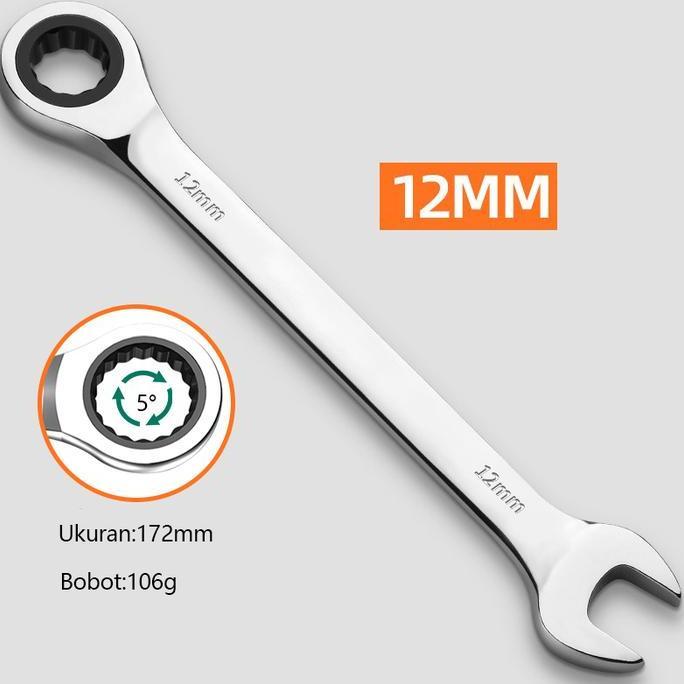ISKU Kunci Pas Rachet 12mm Hand Tools Kunci Ring Pas rachet 12mm