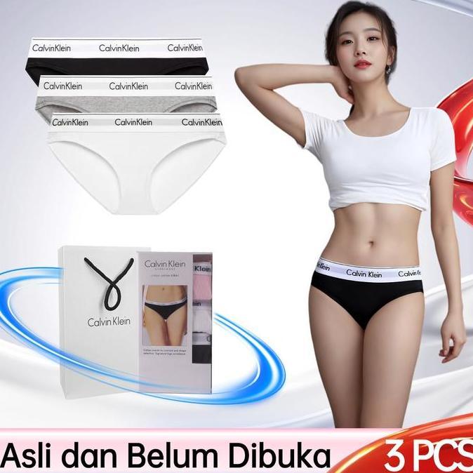 Calvin Klein Underwear Celana Dalam Wanita 3 Pcs Briefs Mid Waist Original Comfortable Paket Hemat K