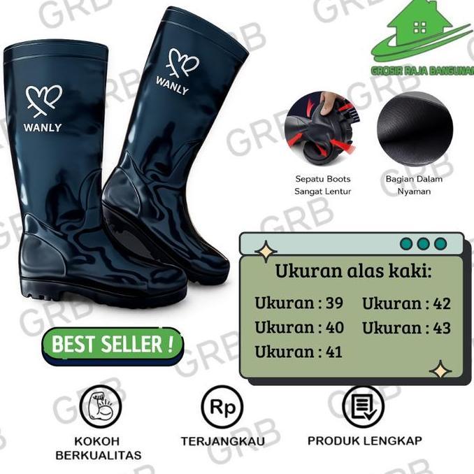 Sepatu Boots Pria Hitam karet Proyek / Sepatu Boot Tinggi Karet / Sepatu boots Safety Tahan Air