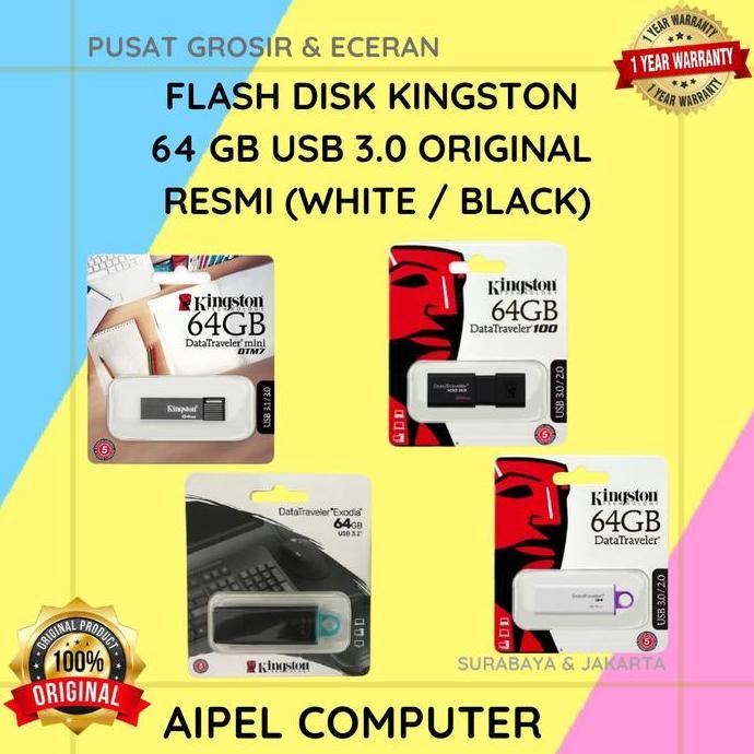 NEW FDK64 | FLASH DISK KINGSTON 64 GB USB 3.0 ORIGINAL RESMI (WHITE / BLACK)