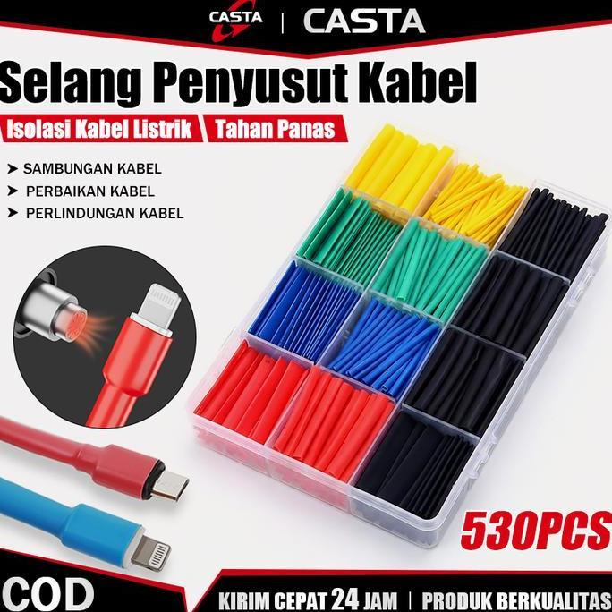 CASTA Selongsong Kabel Bakar Heat Shrink Tube 164/328/530PCS 2:1 Multi Warna Isolasi Listrik Tahan P