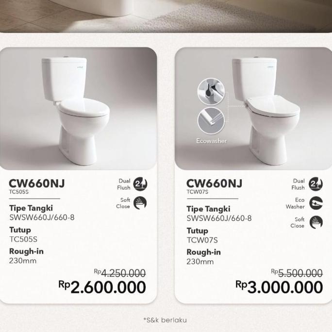 CLOSET DUDUK TOTO CW660NJ / KLOSET TOTO CW 660 NJ / TOILET TOTO CW 660NJ