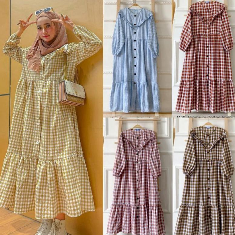 Gratong Midi Reyna Katun Dress Hayya Gingham Tarta Midi Warna Lengkap