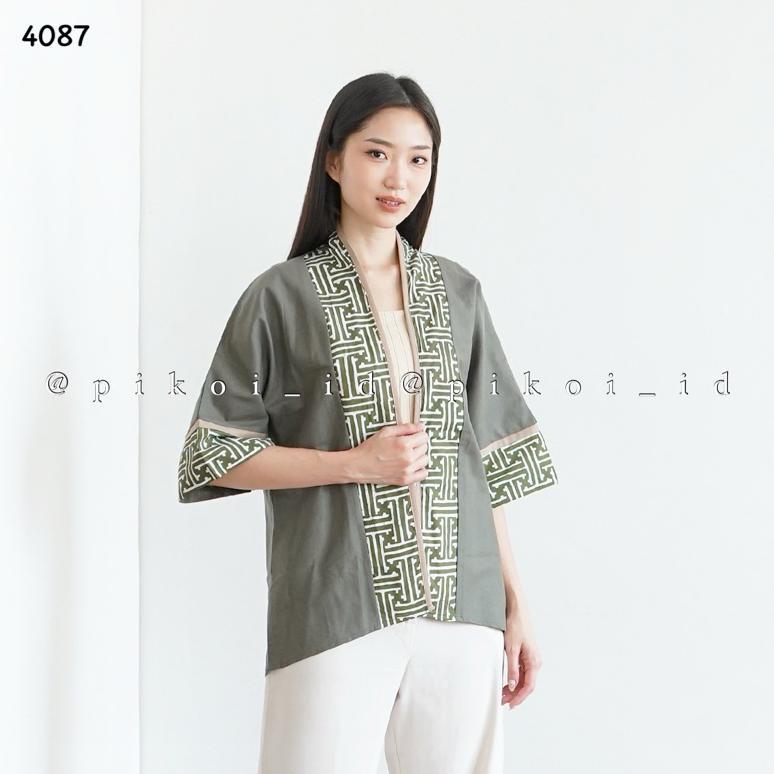Premium Cardigan Batik Wanita Modern Katun Linen Polosan / Outer Etnik Wanita Simple Lengan Panjang 