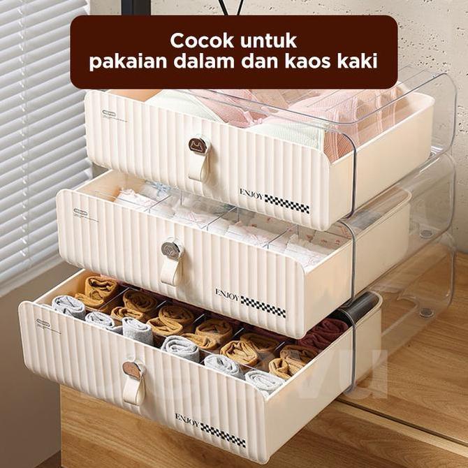 Dejavu Rak Laci Serbaguna Pakaian Dalam Kaos Kaki Underwear Storage Box Cream Kotak Tempat Penyimpan