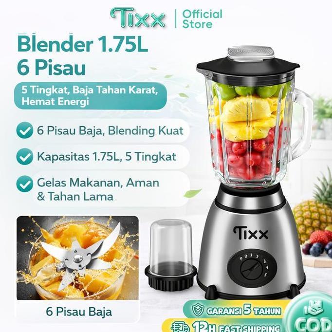 ibolali_ - tixx blender rumah 1.75l 350w 2-in-1 gelas besar kecil pisau tajam stainless bahan aman f