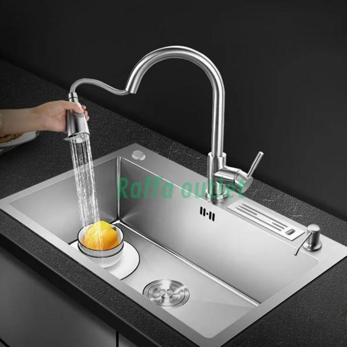 paket kitchen sink 7545+kran flexible sus 304+t sabun/sink