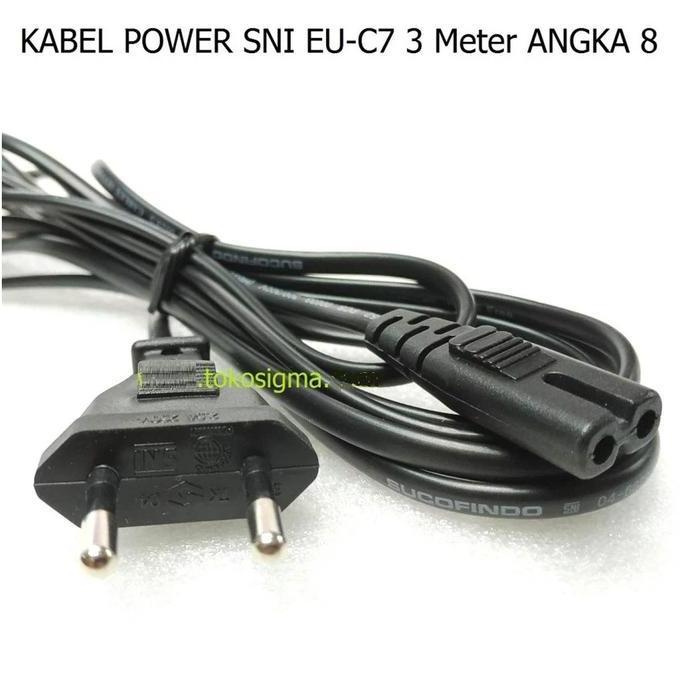 Dunwx- Collegare- Kabel Power Cord C7 Sni 3 Meter 3M 300Cm Bentuk Angka 8 Untuk Printer Radio Charge