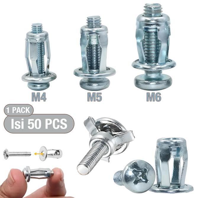 Angkur Logam Kelopak Bunga M4 M5 M6 * 25mm Isi 50 Pcs Jack Nuts Rivet Plat Hollow Sekrup Metal