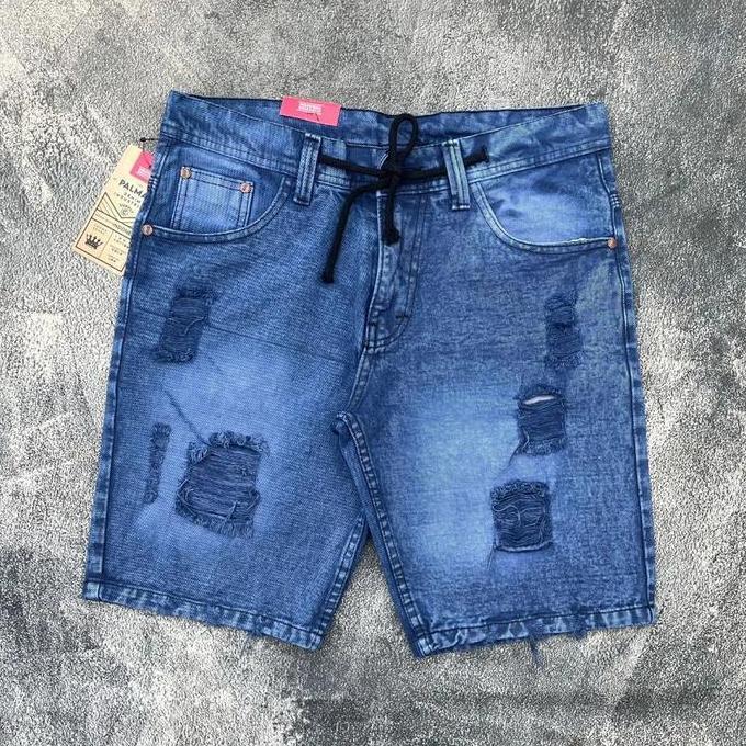 Hose- Celana Pendek Distro // Celana Pendek Pria // Celana Pendek Jeans Sobek Tali Kolor Desa Hitam 